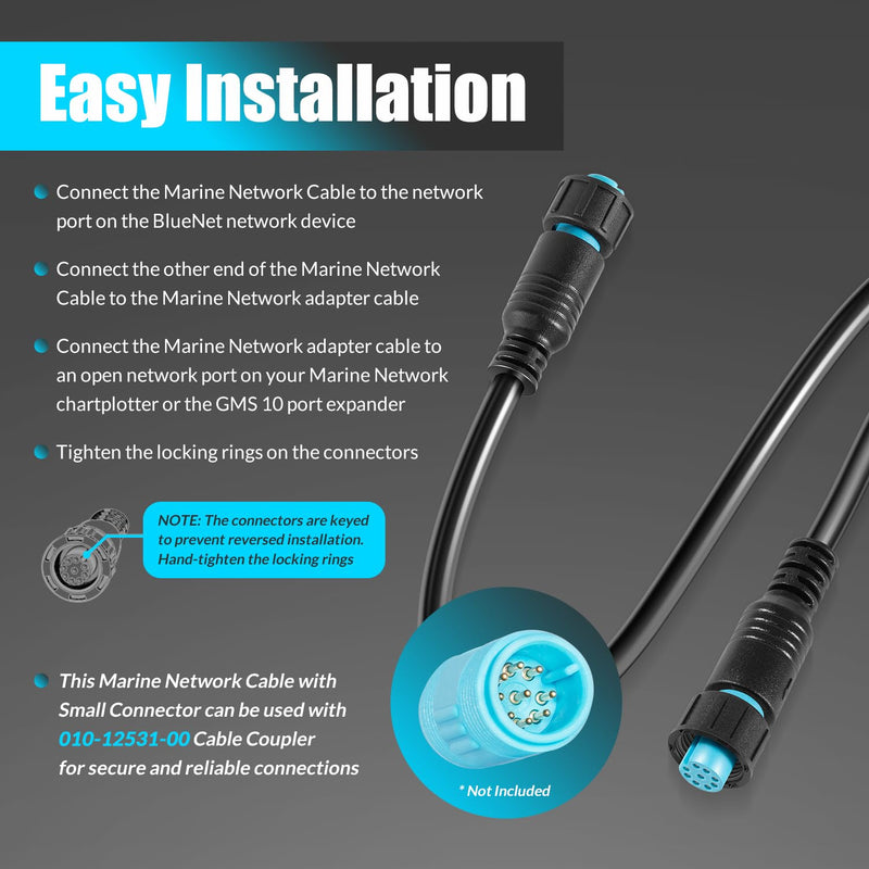010-12528-01 Marine Network Cable 20 ft./6 m, Small Connector, for GC 200 Marine IP Camera, for GLS 10, GMR Fantom 126/124/56/54, GXM 54/53, for Panoptix LiveScope, Connect BlueNet Devices 20 ft / 6 m