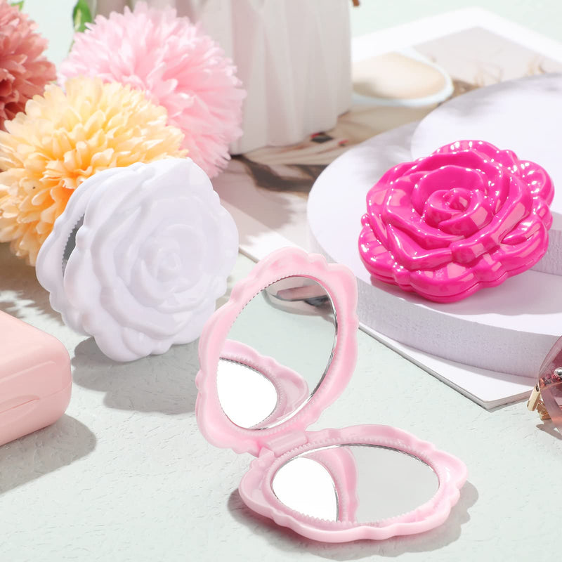 Geelin 30 Pcs Pink Rose Compact Mirrors Bulk Bridal Wedding Shower Party Favors Flower Foldable Makeup Mirror Handheld Pocket for Guest Women Wedding Bridesmaid Quinceanera Travel Tea Party Favor Gift
