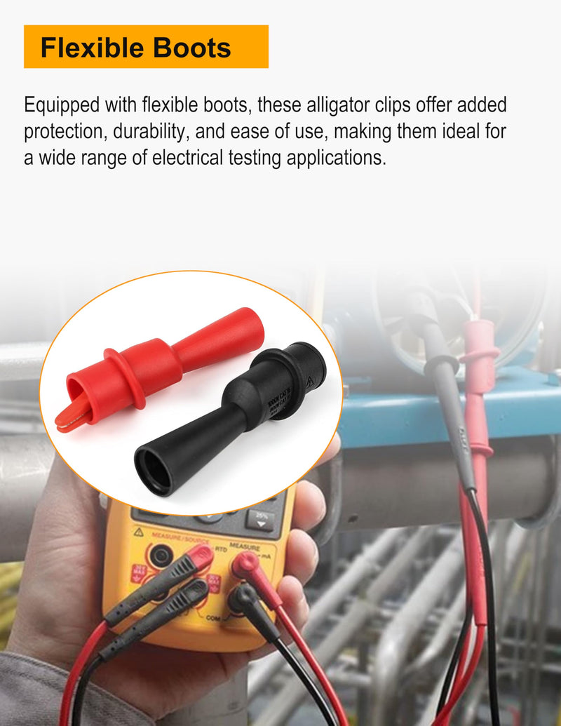 ZIBOO AC175 Threaded Slide-On Alligator Clip Set with Flexible Boots, Compatible with Fluke Compatible with TL71, Compatible with TL75, TL175 and TP175 Test Leads (2 Sets) AC175(2 Sets）