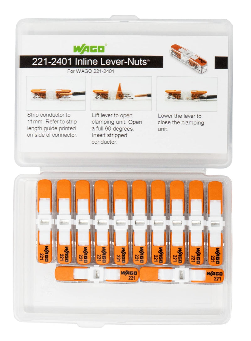 WAGO 221-2401 Lever Nuts Compact Splicing Inline Wire Connectors with Case | 12pc Pack of 12
