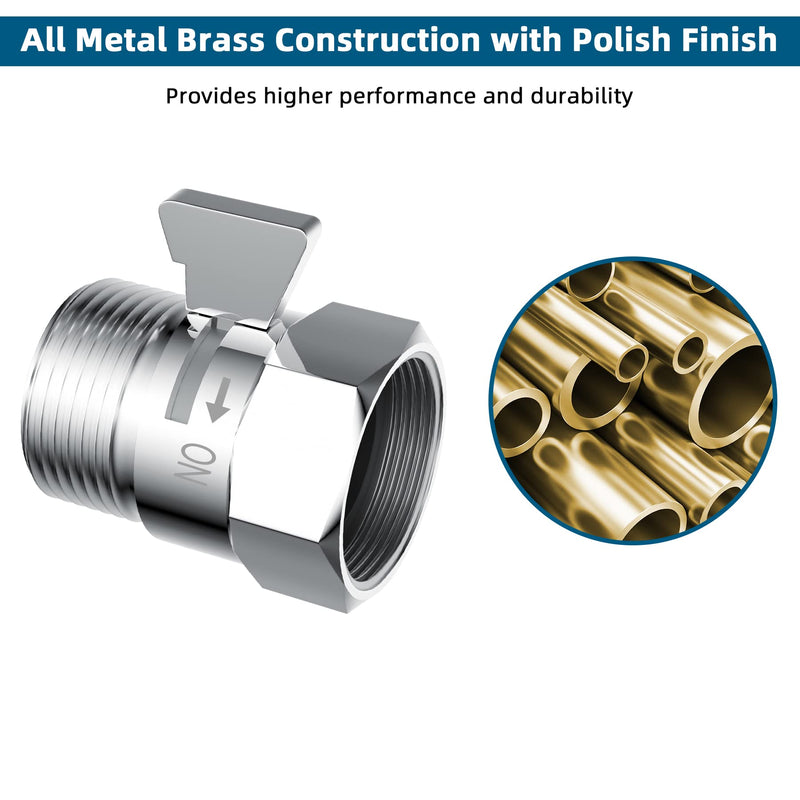 All Metal Shower Head Flow Control Valve G1/2 Brass Shut-off Valve with Handle Lever Shower Head Valve Water Flow Control Valve Regulator Shut OFF Valve for Hand Shower,Bidet Sprayer-Polished Chrome