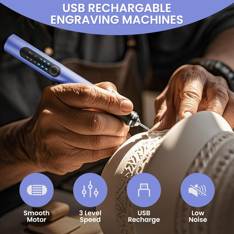 Electric Engraving Pen with 37 Bits, USB Rechargeable Cordless Etching Engraving Tool, Portable DIY Rotary Engraver for Jewelry Wood Glass Stone Carving (Purple) Purple
