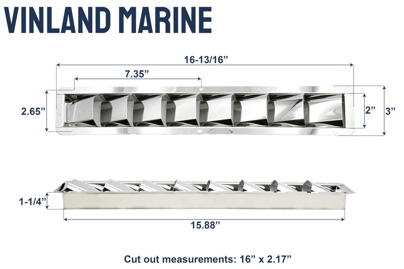 Vinland Marine 304 Stainless Steel Louvered Vent, Boat Cover Vent, Shipping Container Vent, Boat Cabin Accessories, Hood louvers, Marine Engine Compartment