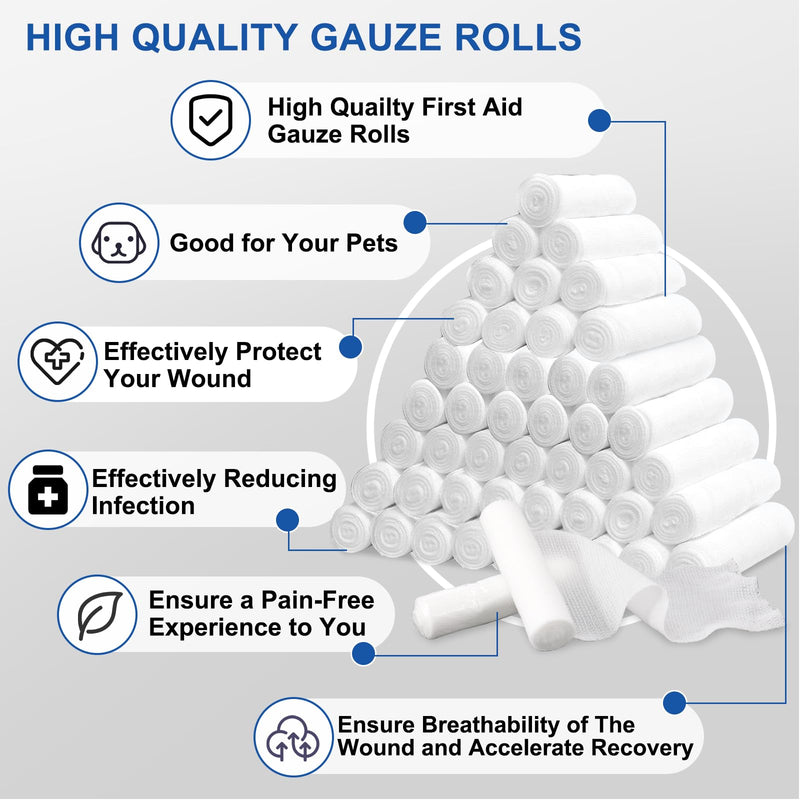 30 Pack Gauze Rolls Bandages, 4 in x 4.1 Yards, Individually Wrapped Breathable Rolled Gauze, Mummy Wraps, Premium First Aid Supplies & Medical Supplies for Wounds Pack of 30
