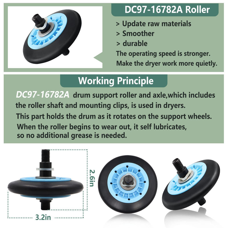 Upgraded Sam-Sung Dryer Repair Kit Compatible with Samsung Dryer Roller Replacement Kit, Replacement for Samsung Dryer Parts DC97-16782A Dryer Roller, DC93-00634A Idler Pulley, 6602-001655 Belt 4 Roller White Spacer