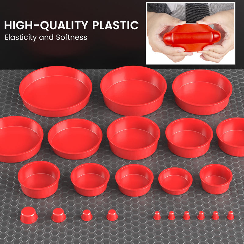 Automotive Cap Plugs Kit for Smoke Leakage Testing and Various Automotive Pipeline Openings, Red 23 Piece Set Automotive Block Cap Plugs Kit for Automotive Smoke Machine Leak Detector