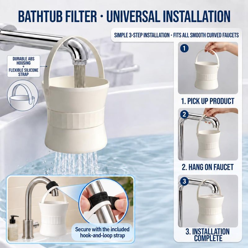 Bathtub Water Filter, 10-Media Filtration, Easy Hanging Design