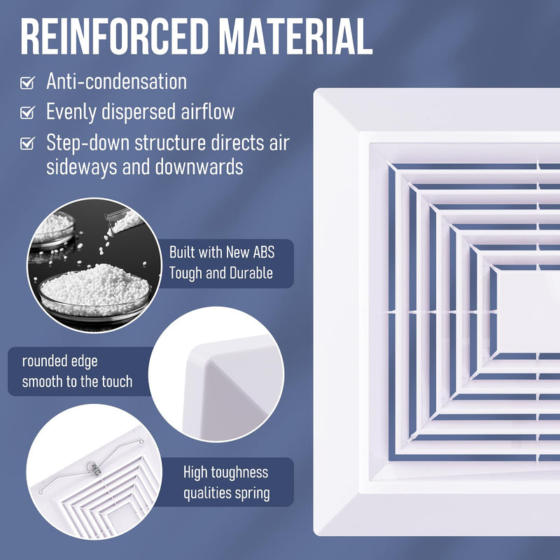 Bathroom Exhaust Fan Cover White Bathroom Ceiling Fan Grille with Springs Replacement for Square Ceiling, Wall-Mount Exhaust Fan, Bathroom Ceiling Fan Grille, Air Diverter (9x9 Inches) 9x9 Inches