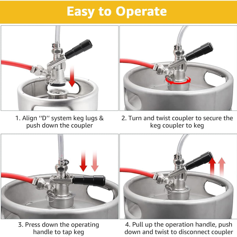 Keg Coupler, Sankey D System Keg Tap 304 Stainless Steel Probe, Beer Coupler Kegerator Parts D Coupler Beer Tap Dispenser for I.D 5/16'' Beer Line Gas Tubing with Hose Clamp