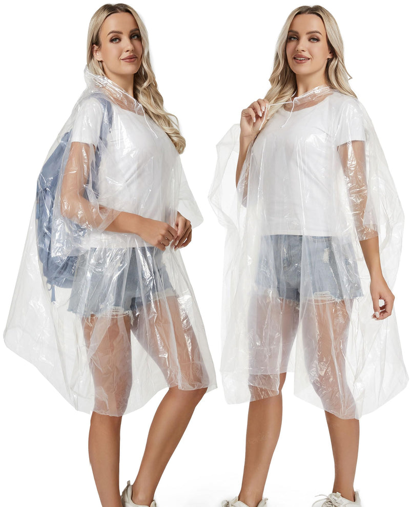 6/12 Pack Disposable Rain Ponchos Family Pack for Adults - Emergency Rain Ponchos for Women and Men One Size (6 Pack) Clear