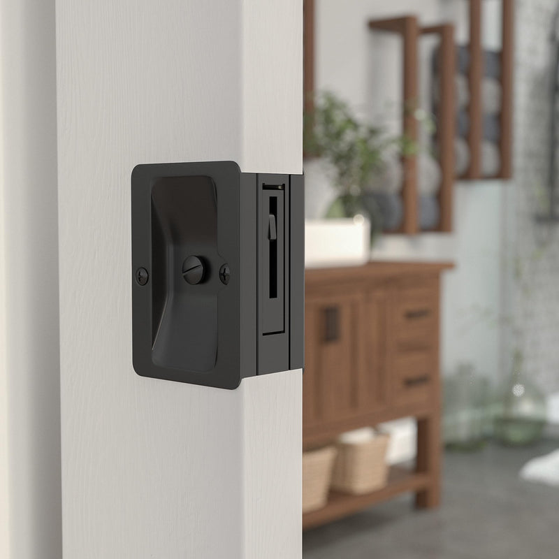 Richelieu Hardware 1701FBPSBC Onward Rectangular Pocket Door Pull with Privacy Lock, 3-1/4 in (82 mm), Black 3 1/4-in