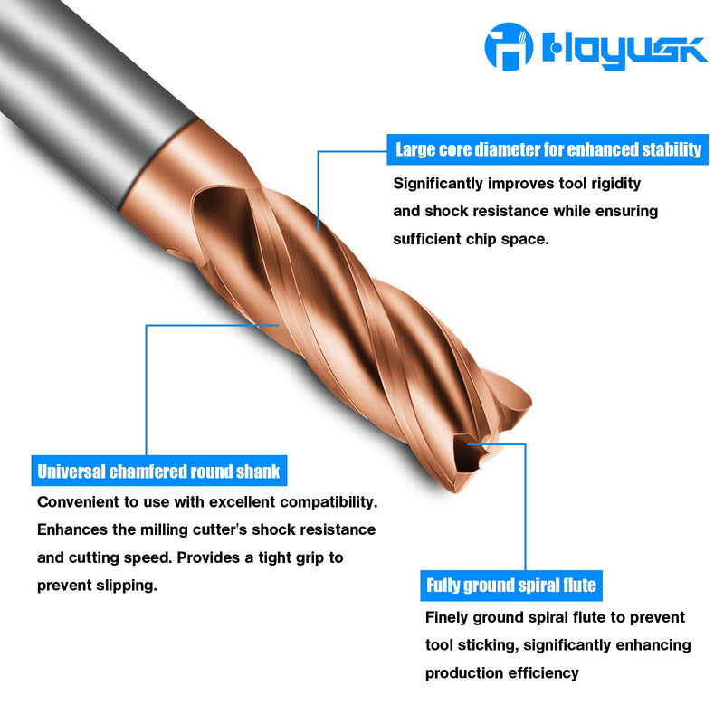 1/4" Carbide End Mills - 4 Flute Square End Mill with AlTiN Coating, HRC 55 Deg, 4T Tungsten Milling Bits for Stainless Steel, Hardened Steel, Cast Iron, Copper, Alloys & More 1/4 in