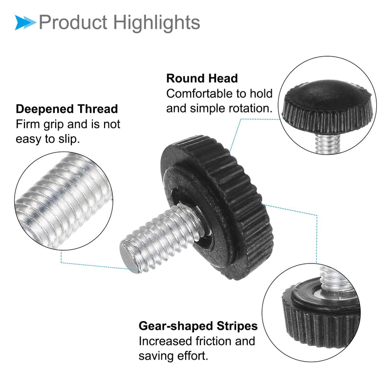 Thumb Screw Knurled Knobs, M4 x 8mm Male Thread, Black Round Head Clamping Screw Threaded Stud Hand Knobs Grip, (Applications: for Machinery Lathes), 20-Pieces