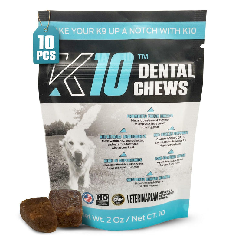 K10 Dental Chews (10 Count) – Low-Calorie Dog Chew with Human-Grade Ingredients – Dog Chews that Support Fresh Breath, Oral Hygiene, Digestion & Vitality – Vet-Preferred Dental Treats for Dogs Dental Chews 10 Count