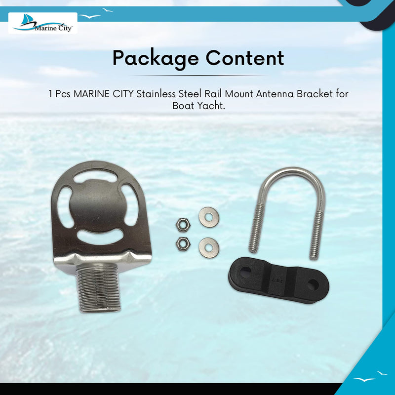 MARINE CITY Rail Mount Antenna Bracket, 304 Stainless Steel with Nylon Clamp, Corrosion Resistant, Fits 7/8” to 1-1/4” Tubes, for RVs, Boats, Yachts, Marines (Pack of 1)