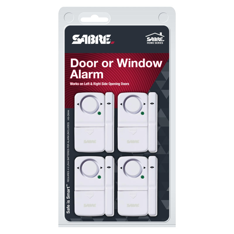 SABRE Wireless Home Security Door Window Burglar Alarm with LOUD 120 dB Siren, DIY EASY to Install 4 Pack