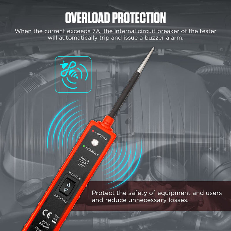 Power Circuit Probe Tester 6V-24V DC Test Light Automotive Circuit Tester Car Short Finder, 12V 12 Volt Auto Electrical Test Tool Kit, Component Activation, Polarity Identify, Overload Protection