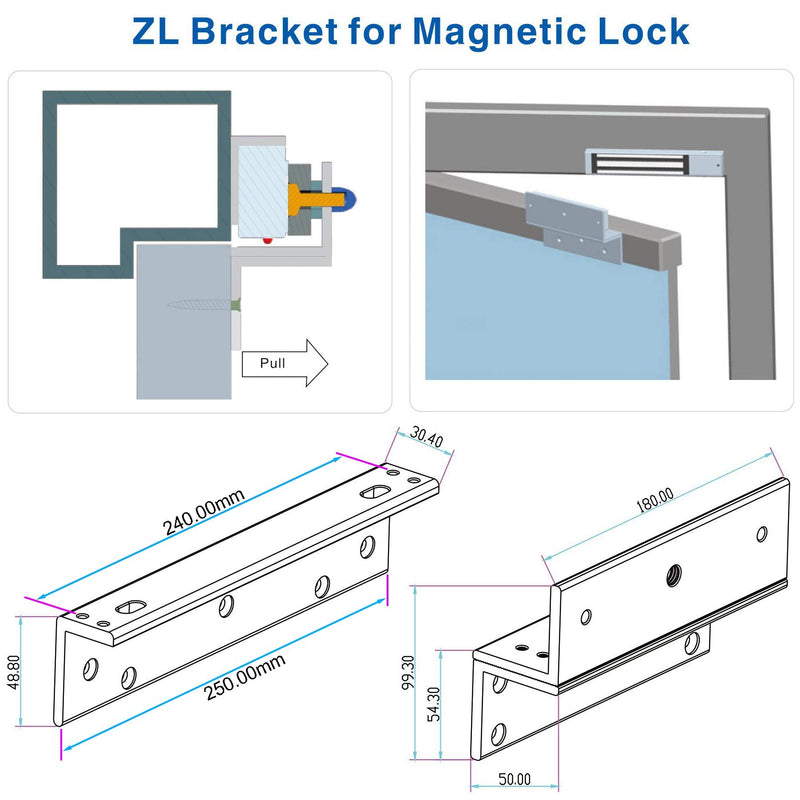 UHPPOTE Z and L Bracket for Inward Door 600-lbs Series Holding Force Electric Magnetic Lock