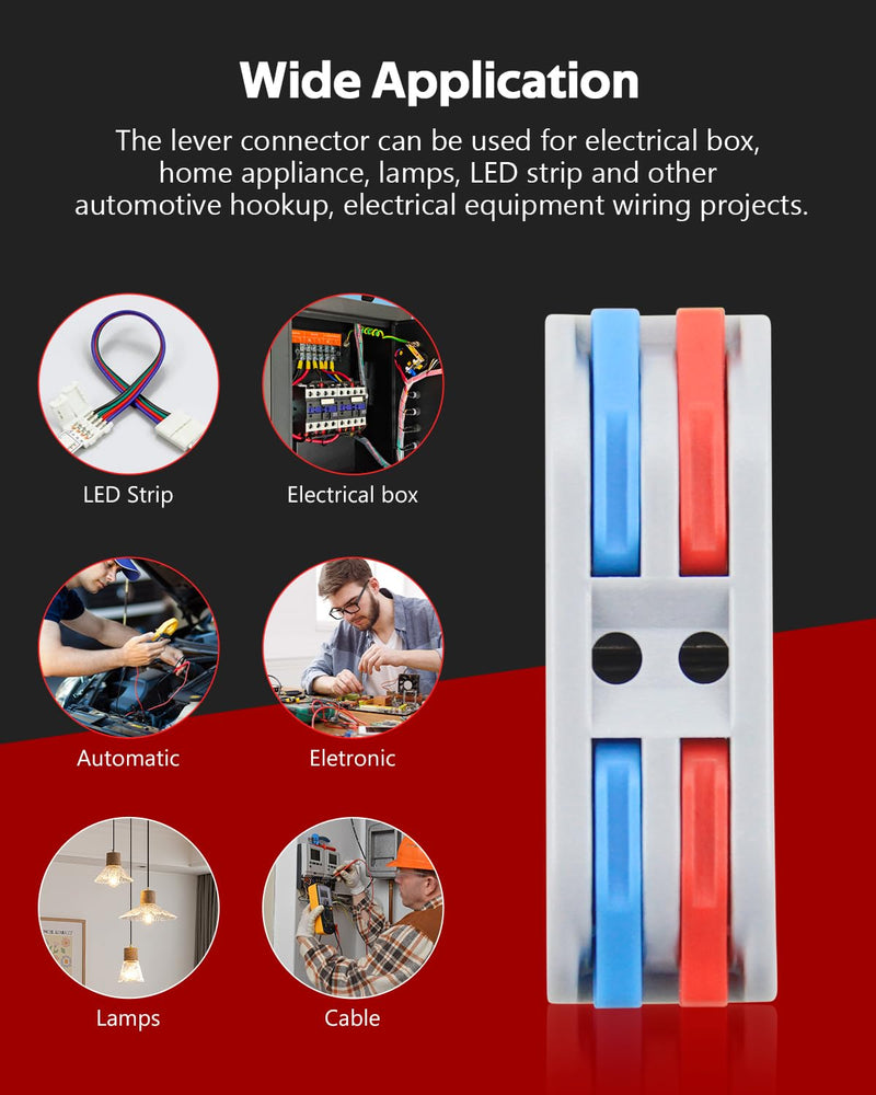 ALITOVE 2 Wire Connectors Push-in 25pcs Lever Nuts Quick Connect Wire Splice Connectors Compact Circuit Inline Terminals for Electric Wire Splicing Project, 28-12 AWG, 2 in 2 Out
