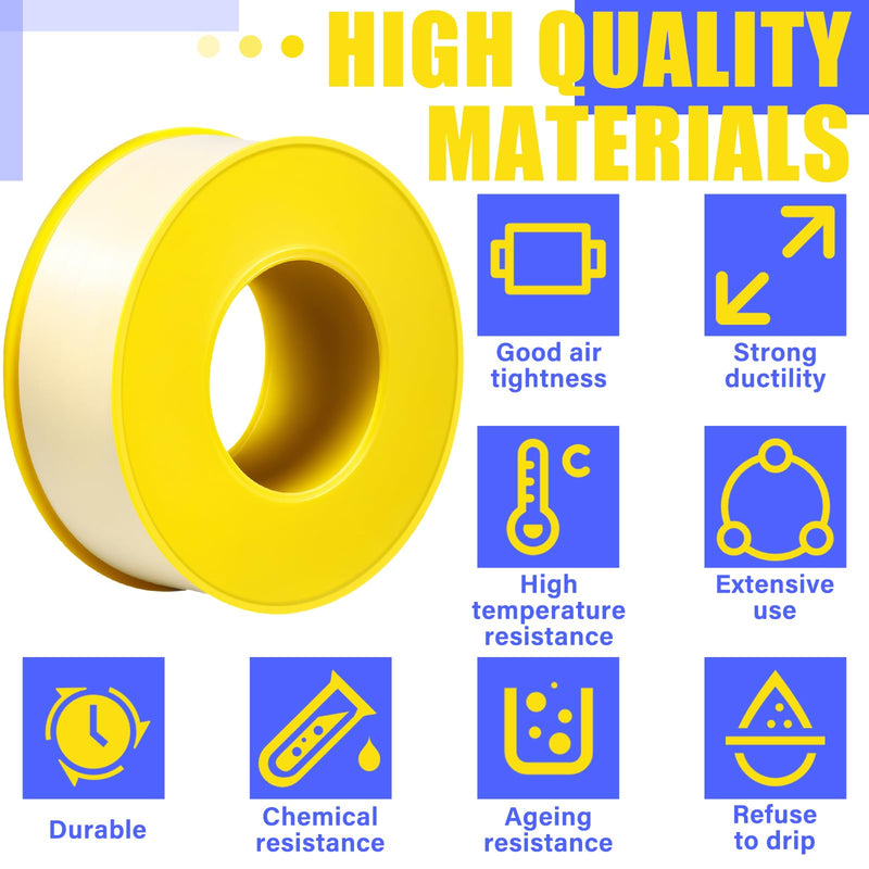Pangda 8 Rolls Extra-Wide 3/4 Inch x 390 Inch x 4 Mil Gas Pipe Thread Sealant Tape Yellow Gas Line PTFE Tape Thread Seal Tape Plumbers Pipe High Resistance Gas Leak Prevention for Gas Fittings