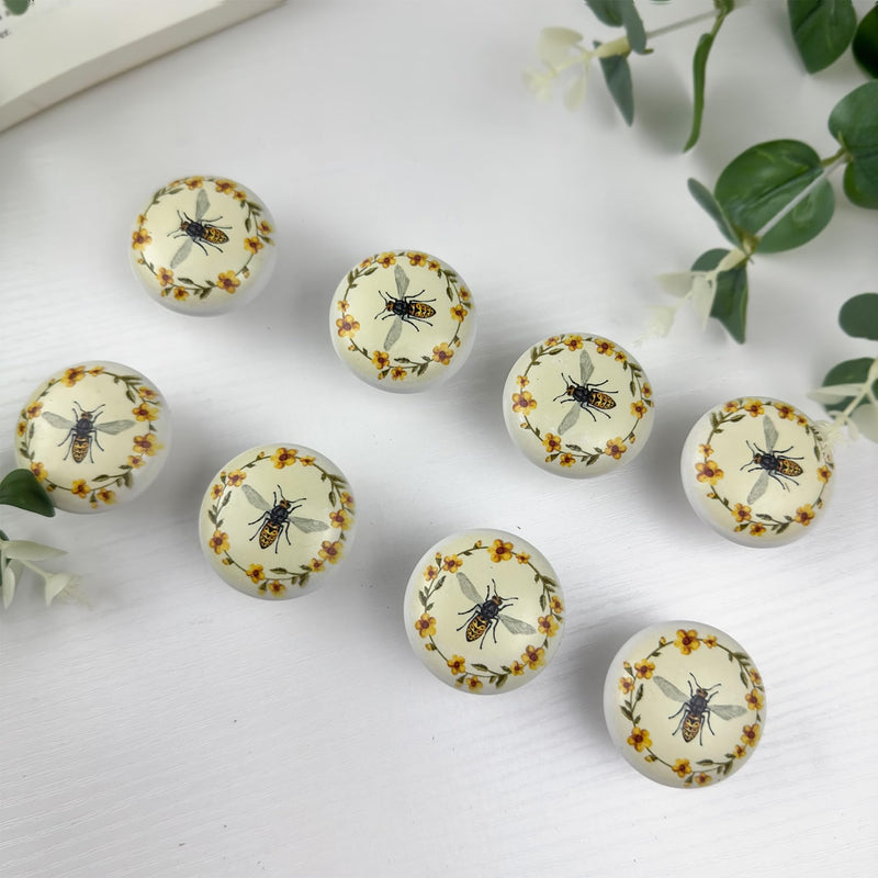 8 Pack 1.5" Bee Cabinet Knob Round Unique Cute Door Furniture Dresser Handles Decorative Furniture Drawer Pulls and Knobs