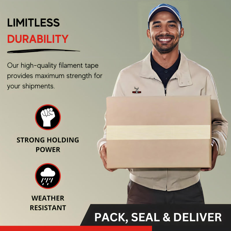Buck Strapping Tape 2 Inch x 30 Yds (90ft) - 5.5Mil Thickness, Heavy Duty Industrial Grade Mono Directional Fiberglass Reinforced Filament Tape with Synthetic PET Adhesive for Bundling & Palletizing 2 Inch x 30 Yards 1 Pack