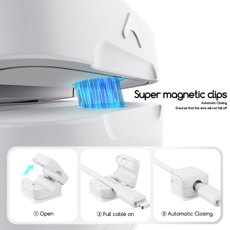 Cord Organizer Holder, 8 Pack Magnetic Desk Cable Clips Management, Hide Phone Charging Cable Keeper, Strong Adhesive Wire Charger Holder for Nightstand, Kitchen Appliances, Office Supplies White