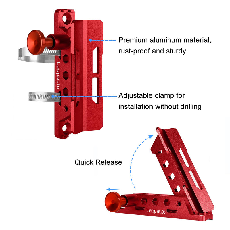 Universal Vehicle Fire Extinguisher Bracket, Aluminum Adjustable Quick Release Roll Bar Fire Extinguisher Bottle Mount with 8 Clamps, Compatible with Jeep Wrangler JK TJ Rubicon UTV, Red