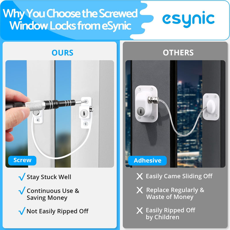 eSynic Durable 10 Pack Window Restrictors Locks Easy to Install Window Restrictor Child Safety Window Lock with Screws Keys Limiting Opened Distance 185mm/7.3Inch Perfect for Home Safety etc