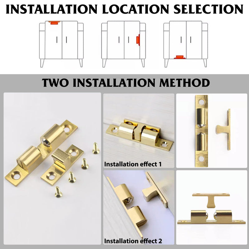 Alise Double Ball Tension Roller Catch Latch for Cabinet,Closet & Furniture Doors,40mm Solid Brass Adjustable Door Catches Hardware,CA100-4P,Pack of 4 40mmX24mm Gold