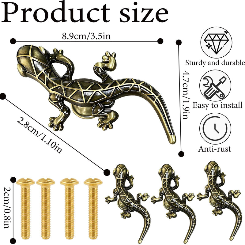 4 Pack Vintage Gecko Cabinet Knobs, Unique Animal Cabinet knobs | Single Hole Zinc Alloy Drawer Pulls With screws Easy to install for Kitchen, Wardrobes,Bookcases,Dresser,Closets Drawer Pull