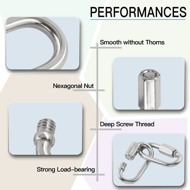 5pcs M3.5 Quick Link Chain, 1/8 Inch Stainless Steel Quick Links, D Shape Locking Quick Connector - 170lb Capacity