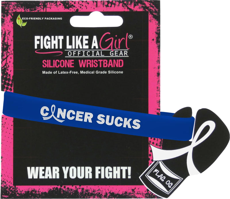 Fight Like a Girl Cancer Sucks Silicone Wristbands (10 Pack) Blue