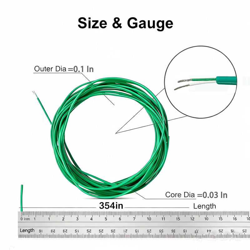 K-Type Thermocouple Wire AWG 24 Solid High Temp Braided Silicone Insulation (Up to 1370°C/2500°F) - 10 Yard Roll (9M) (354in/9m) 354in/9m