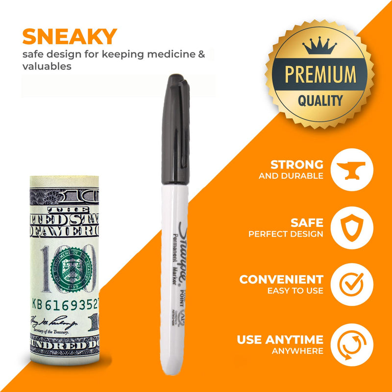 Fake Pen Diversion Safe Marker (1 Pack) - Realistic Pen Diversion Safe - Hidden Secret Compartment Decoy Permanent Marker - Hide And Store Money Waterproof Storage Cash Holder Container Lock Pen - 1 Pack Black