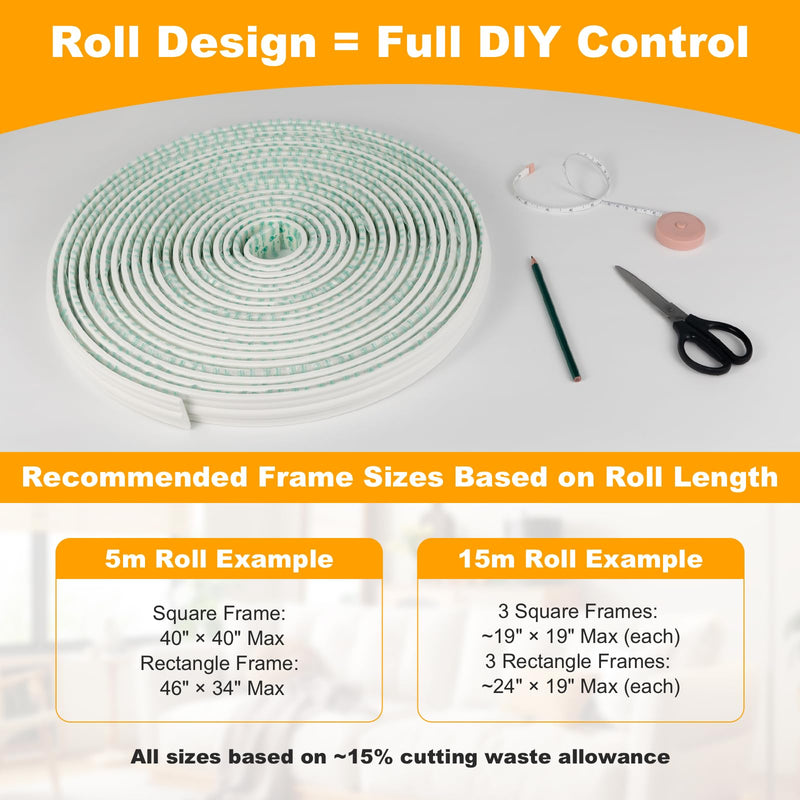 Peel and Stick Wall Molding Kit, 49.2FT x 1.50" Wide EVA Flexible Trim for Interior Walls Projects, Self-Adhesive Paintable Crown Molding for Wainscoting Panels and Large Decorative Wall Panels White 49.2FT x 1.5'' W