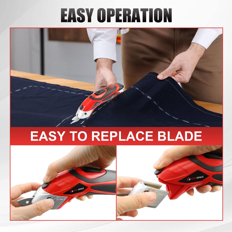 Cordless Electric Scissors with Two Blades, TOOLSPACE Electric Cardboard Cutter Electric Fabric Scissors for Cutting Fabric, 4V Lithium-Ion Rechargeable Battery, Easy Carry and Fast Charging Red/Black
