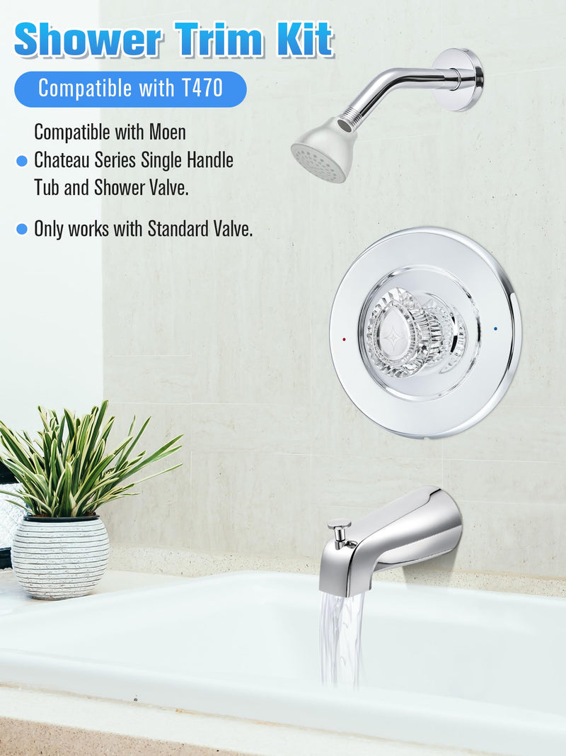 Tub and Shower Trim Compatible with Moen Chateau T470,Chrome Chrome