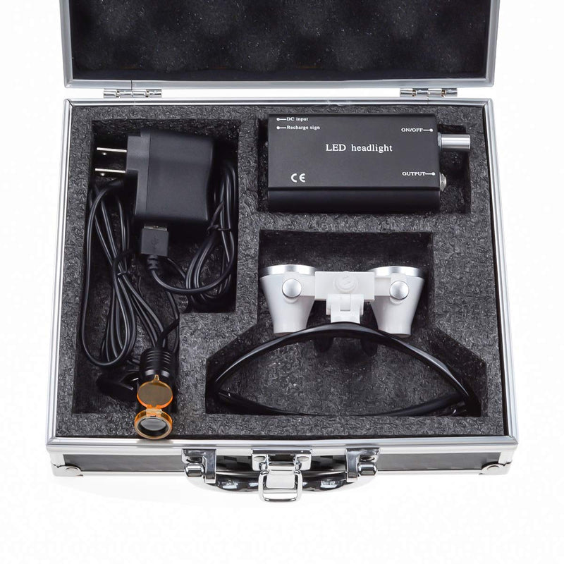 Binocular Loupes3.5X 420mm Working Distance Optical Glass +5W Head Light Lamp Headlight with Filter +Aluminum Box