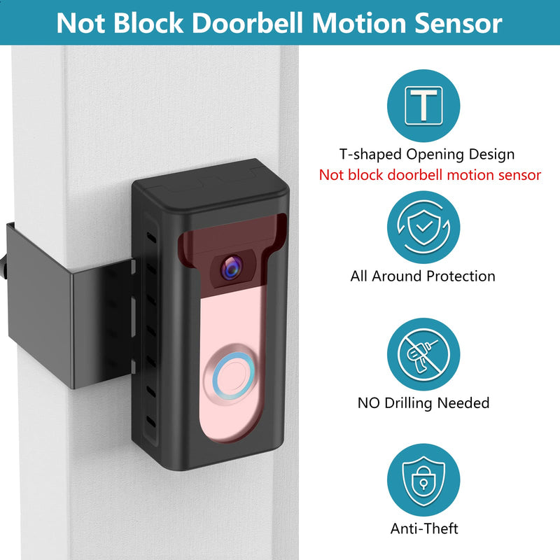 KIMILAR 2024 Upgrade Anti-Theft Video Doorbell Mount, Not Block Doorbell Motion Sensor, Adjustable No-Drill Mounting Bracket Wedge Holder Accessories for Home Rentals Office Room Carbon Black