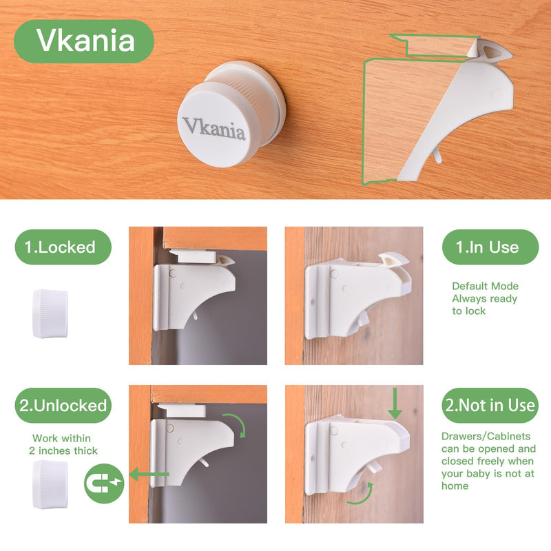 10 Pack Vkania Magnetic Cabinet Locks Baby Proofing - Baby Safety Latches for Drawers and Cabinets - Easy Installation No Drilling 10