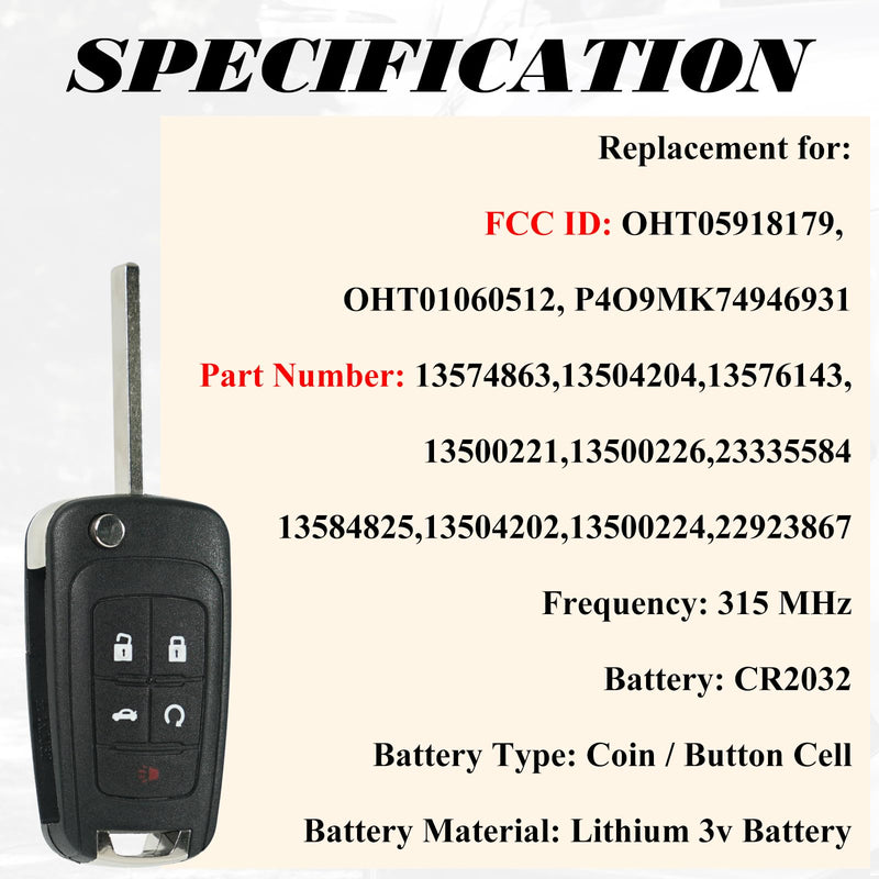 Smart Key Fob Replacement Fits for Chevy Camaro Equinox 2010-2019 Cruze Traverse Malibu SS Impala 2014-2021 Buick Allure Lacrosse Regal Enclave Verano Cascada Proximity PEPS with Push Button Start