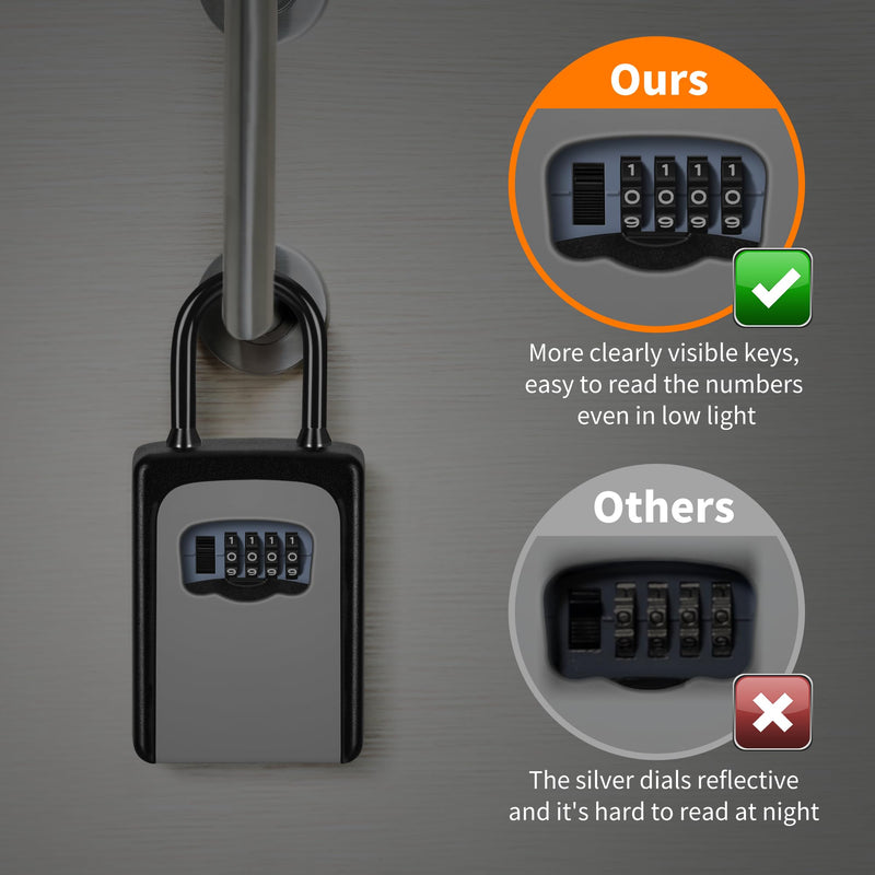 Portable Key Lock Box, Upgrade Clearly Visible Numbers, Lock Box Wall Mounted for House Key, 5 Key Capacity, Weatherproof Resettable Code (1 Pack, Gray) 1 pack