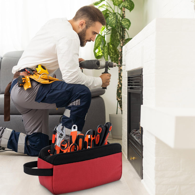 Eccliy 4 Pack Tool Bags Pouch Canvas Zipper Utility Tote Bag 12 Inch Small Tool Bags Dual Compartments Toolboxes for Men Electrician Mechanic Tools Storage(Gray, Orange, Red, Blue) Gray, Orange, Red, Blue