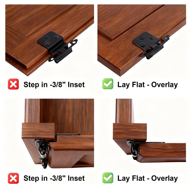 Naner 50 Pack 25 Pairs 1/2" Overlay Cabinet Door Hinges Kitchen, Semi-Concealed Hinges Face Mount Self-Closing Kitchen Cabinet Hinges with Bumpers Functional Hardware for Kitchen & Cupboard Doors