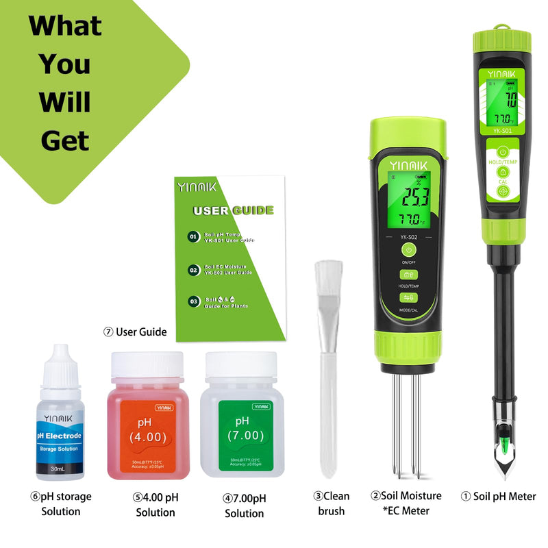 Digital Soil pH Moisture Tester,Plant Moisture pH Meter for Soil and Water,Great Soil Test Kit for Gardener,Digital 4 in 1 Soil Temp Moisture pH EC Tester for Lawn,Indoor&Outdoor Plant,Potting,Farm
