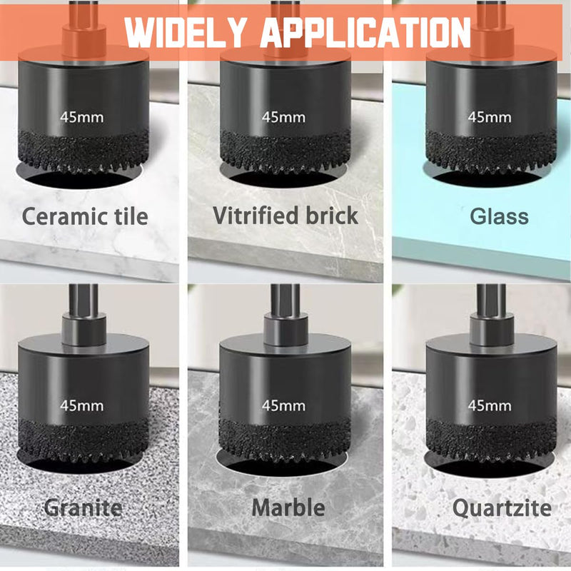 Diamond Core Drill Bits Set 1/4" to 2" Diamond Hole Saw Drill Bit for Ceramic Porcelain Tile Stone Granite Marble 10PCS 1/4~2inch
