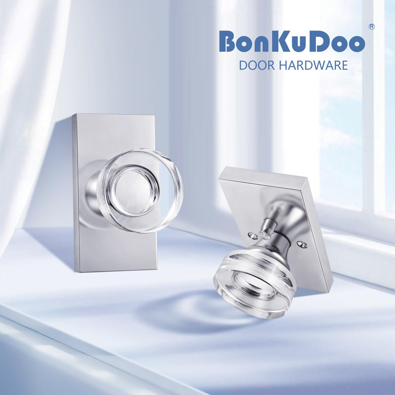 Glass Door Knobs Polished Chrome Privacy Crystal Door Knob with Lock for Bedroom Bathroom Privacy 1 Pack