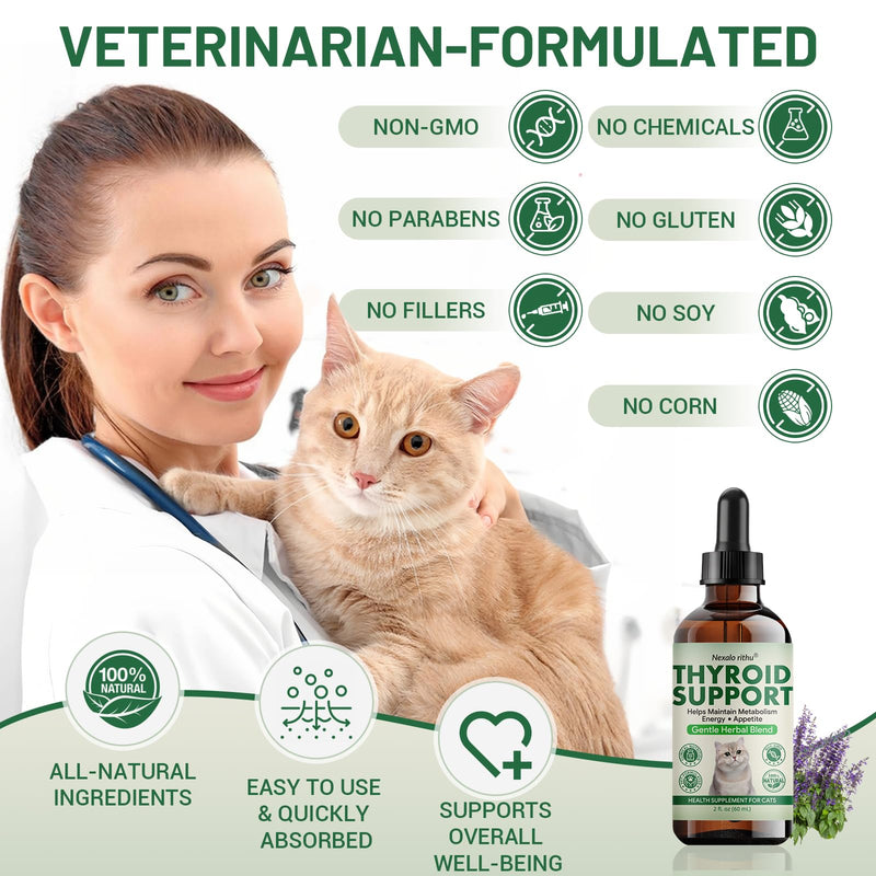 Thyroid Support for Cats - Effective Appetite Stimulant and Weight Gainer,Helps Balance Metabolism and Promote Healthy Weight Gain for Cats,Vet-Formulated Herbal Supplement–with Bugleweed, Lemon Balm
