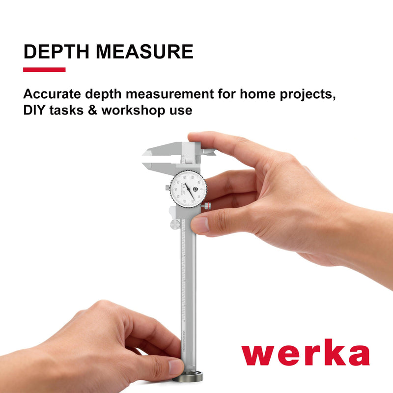 werka Dial Caliper 6 Inch, Shockproof Dial Caliper Measuring Tool with 0.001" Precision Micrometer Caliper with Custom Case, 4-Way Measurement, Stainless Steel 0-6x0.001"